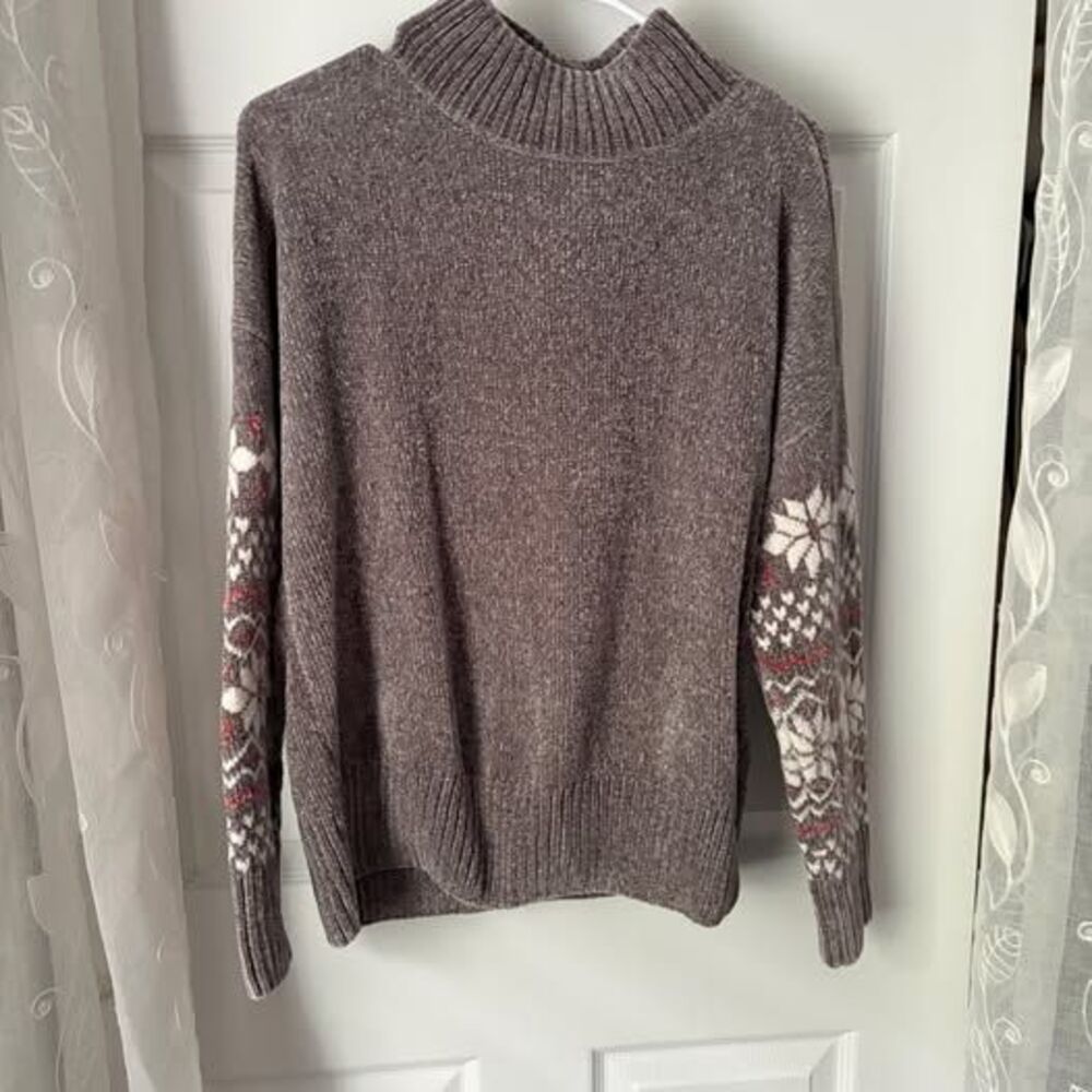 NWOT Christian Siriano Fair Isle Sweater Socks Set Womens Size L Taupe Mock Neck - Picture 2 of 9